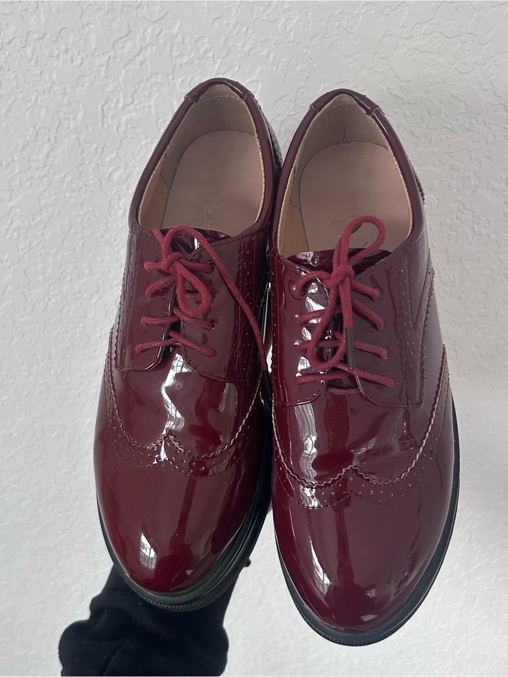 Patent Leather Oxfords in Deep Burgundy